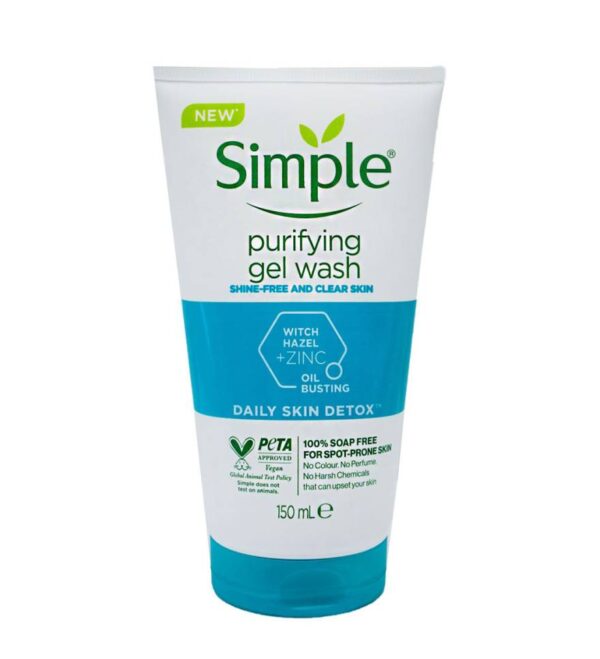 ژل شستشوی صورت سیمپل simple purifying gel wash مناسب پوست چرب و مختلط حجم 150