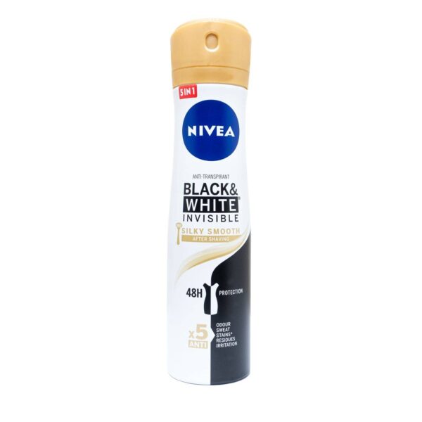 اسپری زنانه نیوا بلک اند وایت اینویزیبل سیلکی اسموت Nivea Black White Silky Smooth Spray حجم 150 میل