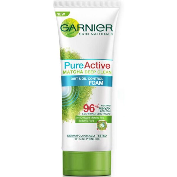 فوم شوینده و سم زدای پوست چرب چای سبز ماچای گارنیه Pure Active Matcha حجم 100 میلی لیتر